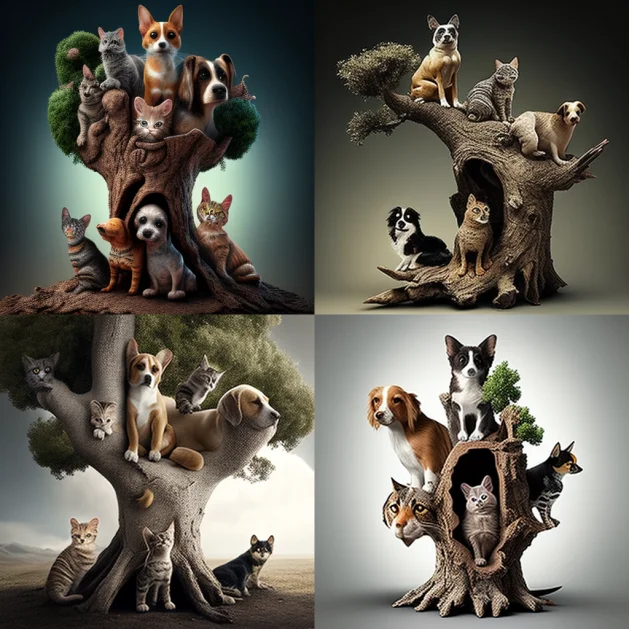 Cat dog tree midjourney