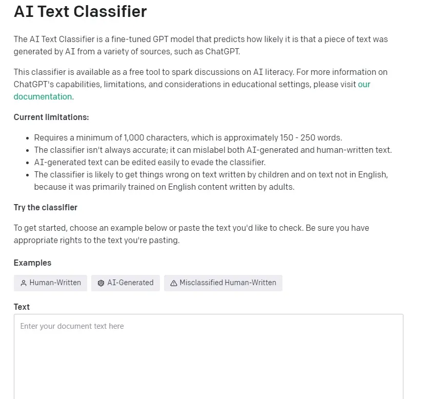 Openai text classifier
