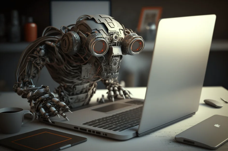 Robot searching laptop